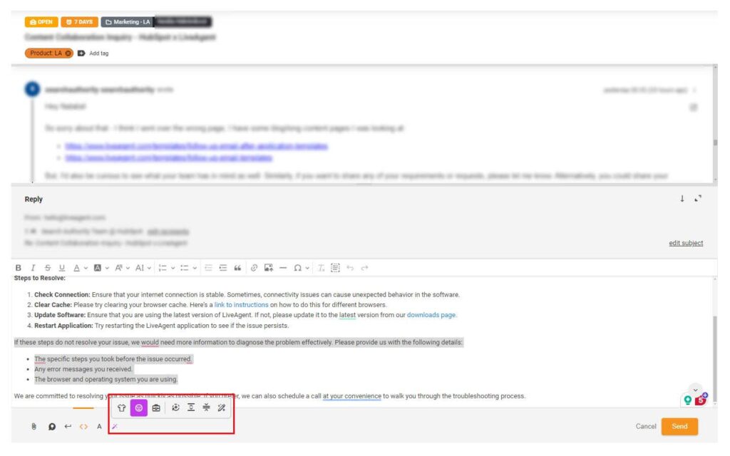 Hình ảnh tính năng AI Assistant được đánh dấu trong ticket hỗ trợ