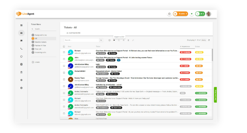 Tính năng Hộp thư đến chung của LiveAgent, tổng hợp tất cả các yêu cầu của khách hàng vào một hộp thư đến tiện lợi